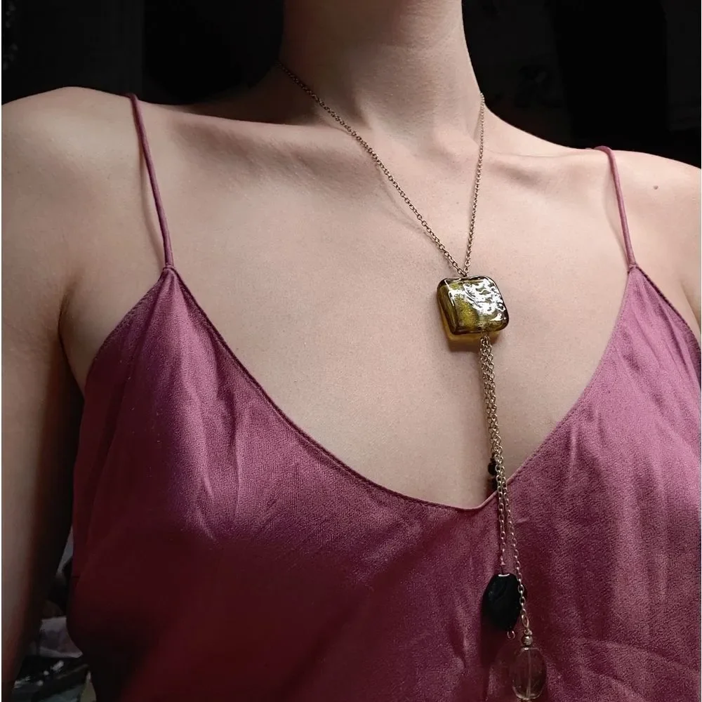 Vintage 90s Blown Glass Earth tone Multipendant Y-Drop Necklace